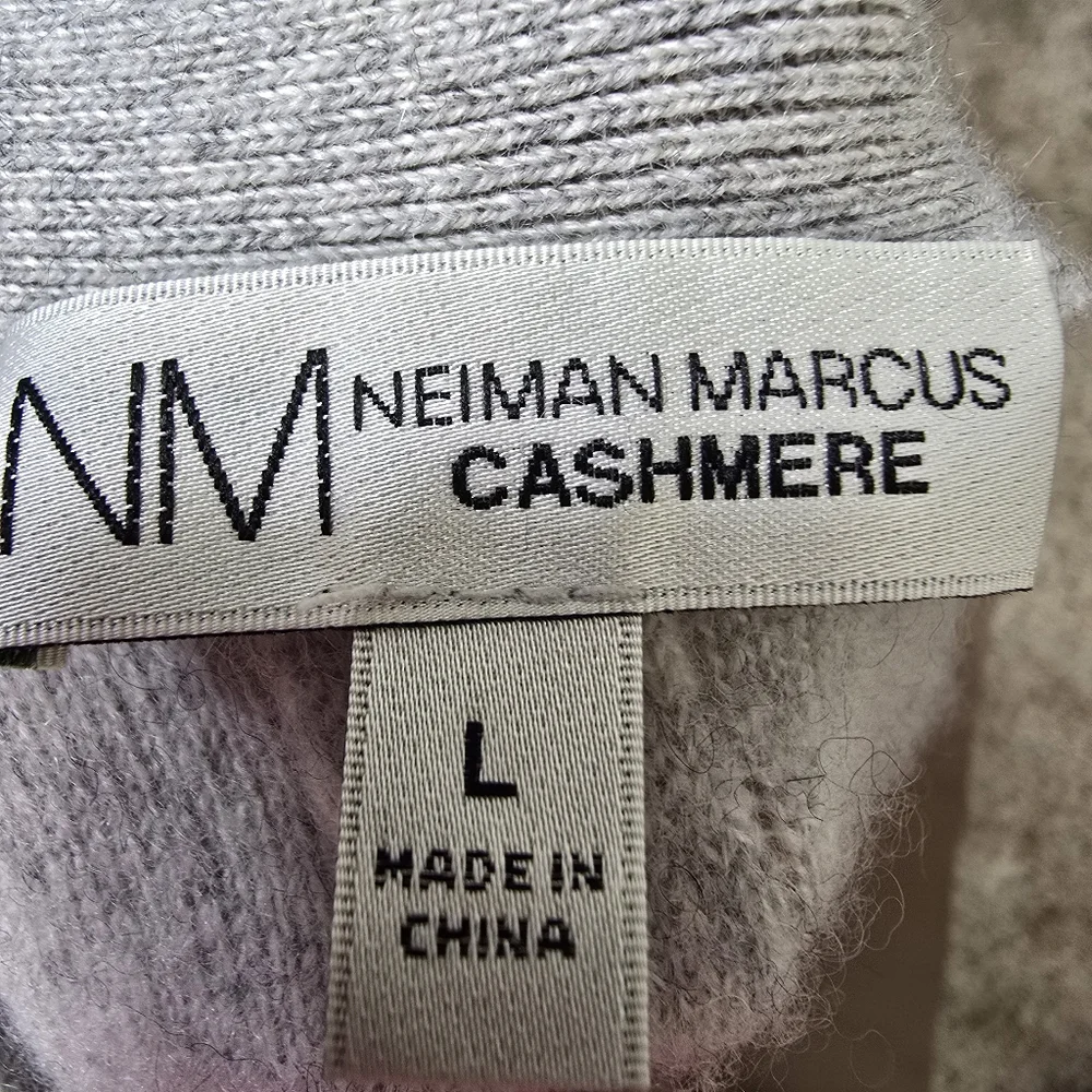 Neiman Marcus Women Cashmere L Cardigan Sweater Gray Fringe Luxury Cozy Office - Picture 15 of 16